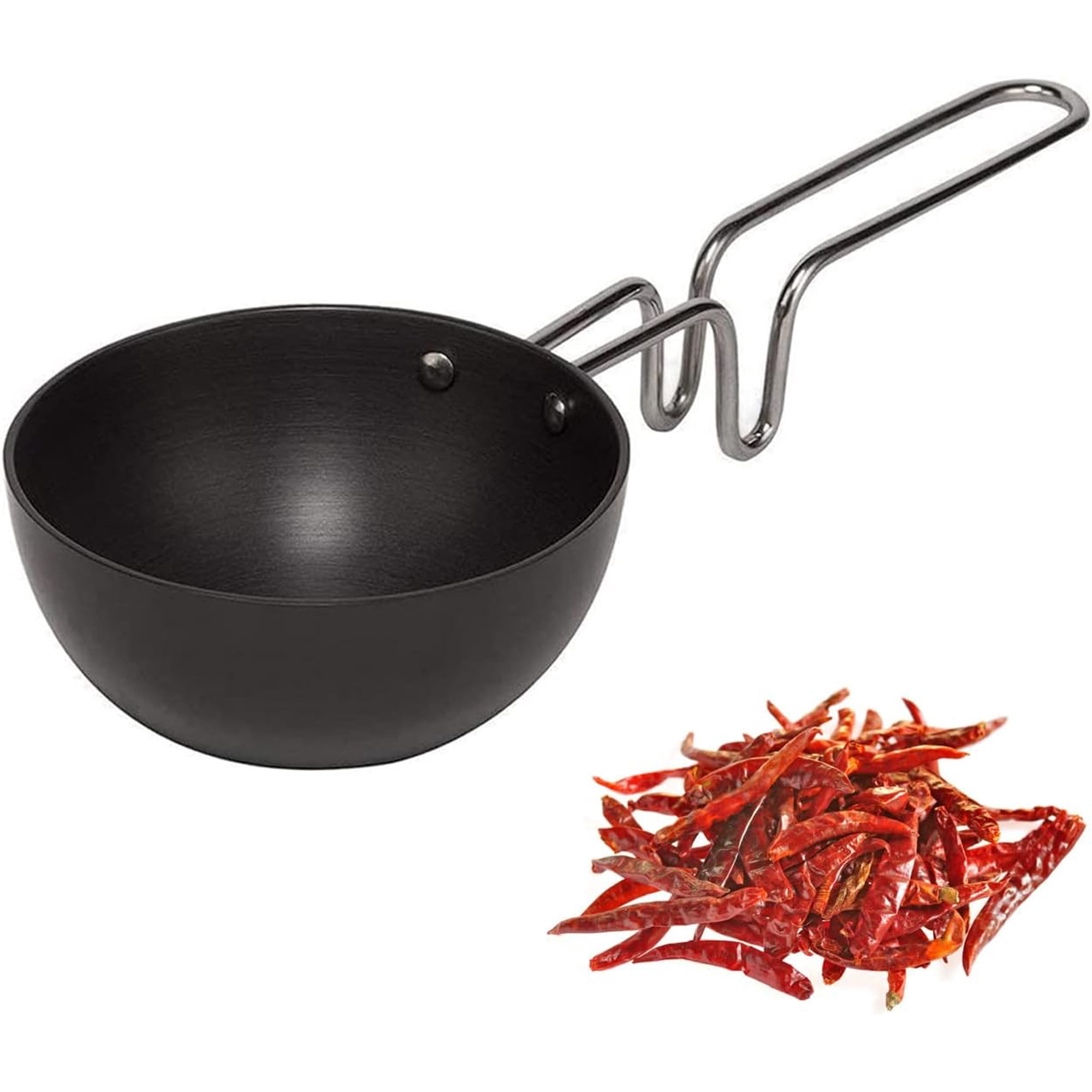 Hard Anodized Non Stick Aluminium Tadka Pan, Mini Fry Pan,Size No-6- Black
