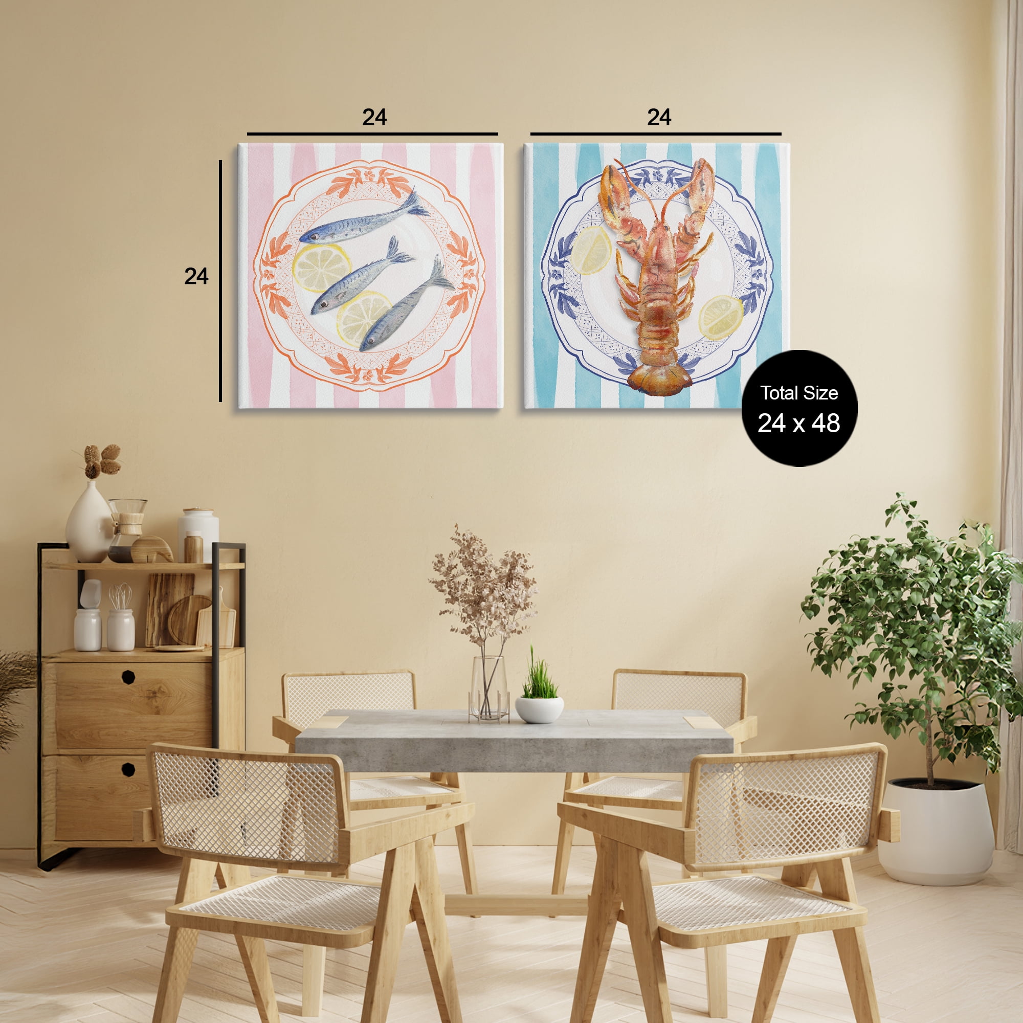 Stupell Industries Lobster & Sardines Plates 2 Piece Canvas Wall Art Set, design by Christie Adams