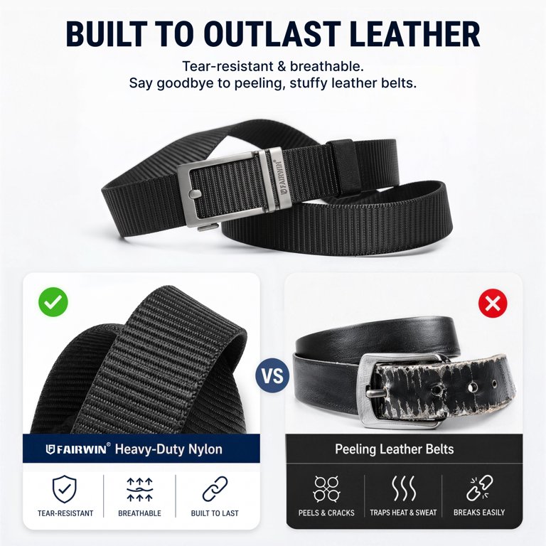 Fairwin Men's Ratchet Belt, Black, Nylon Web 29"-33" photo 4