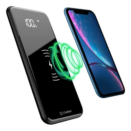 Portable Wireless Charger Power Bank (10000mAh) With Dual USB A Ports and USB-C Port by Cellet / Compatible with iPhone Xs Max, Xr, Xs, Galaxy Note 9, 8, S9+, S9 &