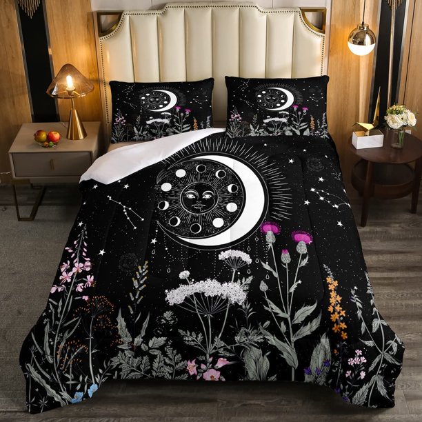 Sun and Moon Bedding Set Queen Size Constellations Comforter Set for