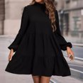 thumbnail image 6 of Women’s Mock Neck Long Sleeve Tiered Ruffle Smocked Flowy A Line Babydoll Mini Dress Black,XL, 6 of 6