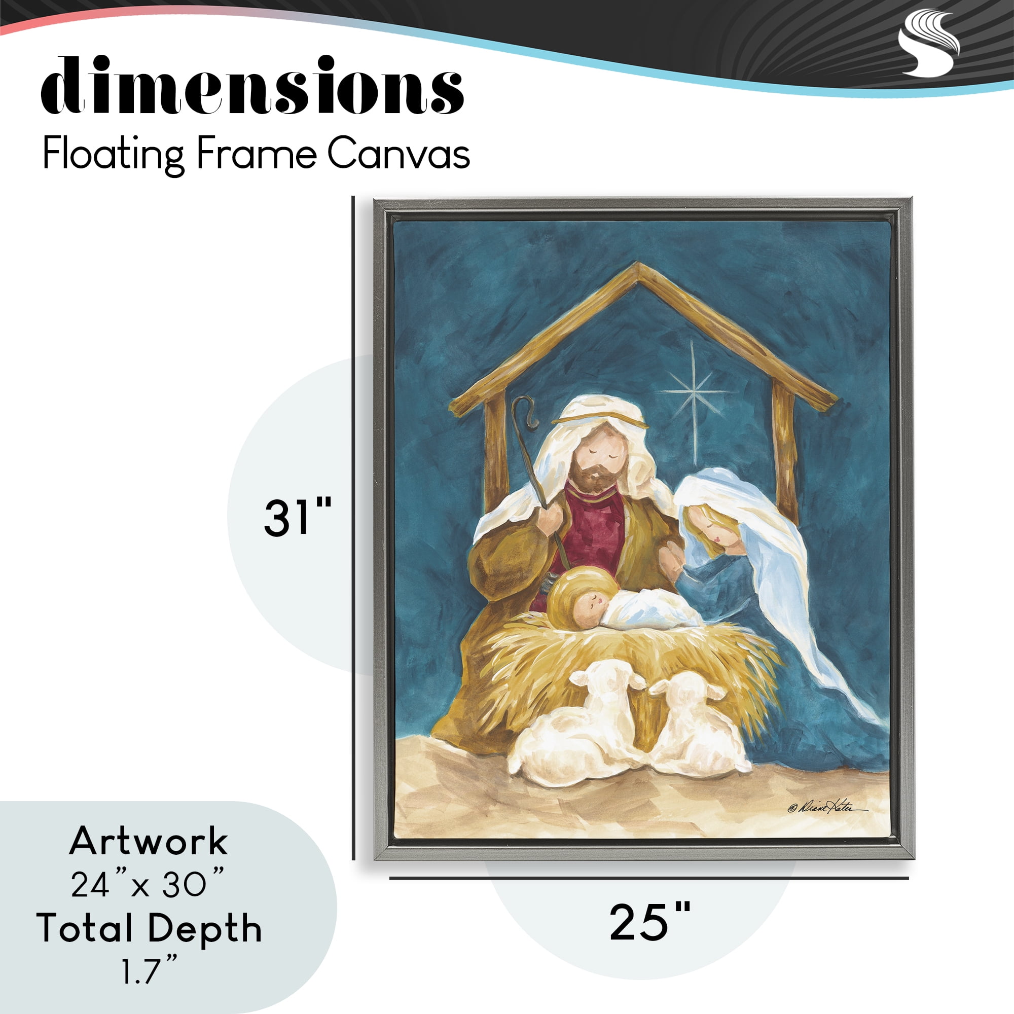 Comforting Nativity Painting Gray Framed Floater Canvas Wall Art, design by Diane Kater