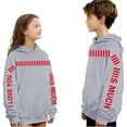 thumbnail image 2 of SERTG Kids Valentine Funny Letter Print Hooded Sweatshirt Girls Long Sleeve Casual Solid Color Spring Fall Fleece-Lined Warm Top(Gray,7 Years), 2 of 7