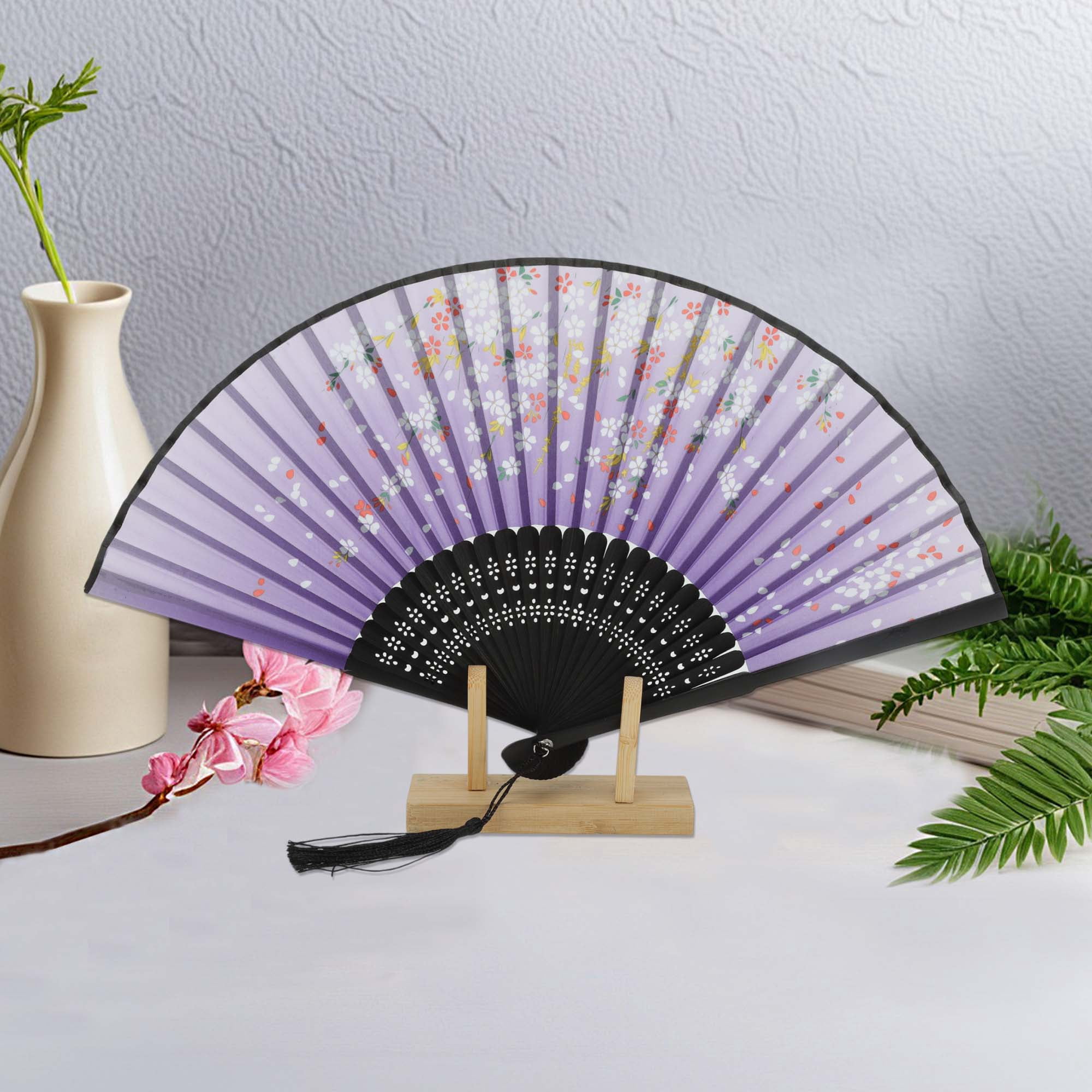 Unique Bargains Ancient Style Folding Fan 1Pc Purple [Dreamy Sea of Flowers Pattern]