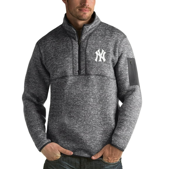 Men's Antigua Heathered Charcoal New York Yankees Fortune Half-Zip Sweater