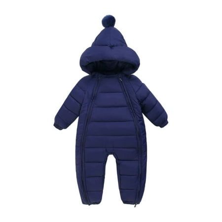 

BULLPIANO 0-2T Toddler Baby Girls Boys Zipper Down Jumpsuits Winter Warm Hooded Romper Snowsuit Windproof Outwear