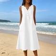 thumbnail image 2 of Axiiglly Women's Dresses 2026 Summer Button V Neck Sleeve Mid Dresses Solid Color Flowy Holiday Sundresses S-3XL, 2 of 8