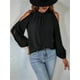 thumbnail image 4 of Blusas Elegantes e Informales para Mujer, con Hombros Descubiertos, Cuello con Volantes, Camisas de Moda de Otoño para el Trabajo Negro M, 4 of 10
