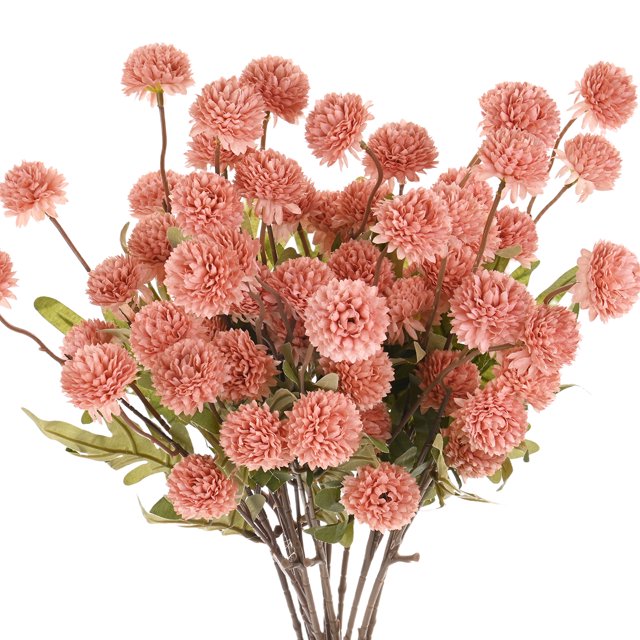 Uxcell 12 Paquete de Flores de Bola de Crisantemo Artificial de 20.08 pulgadas 5 cabezas Ramo de Crisantemo de Seda Rojo Camarón