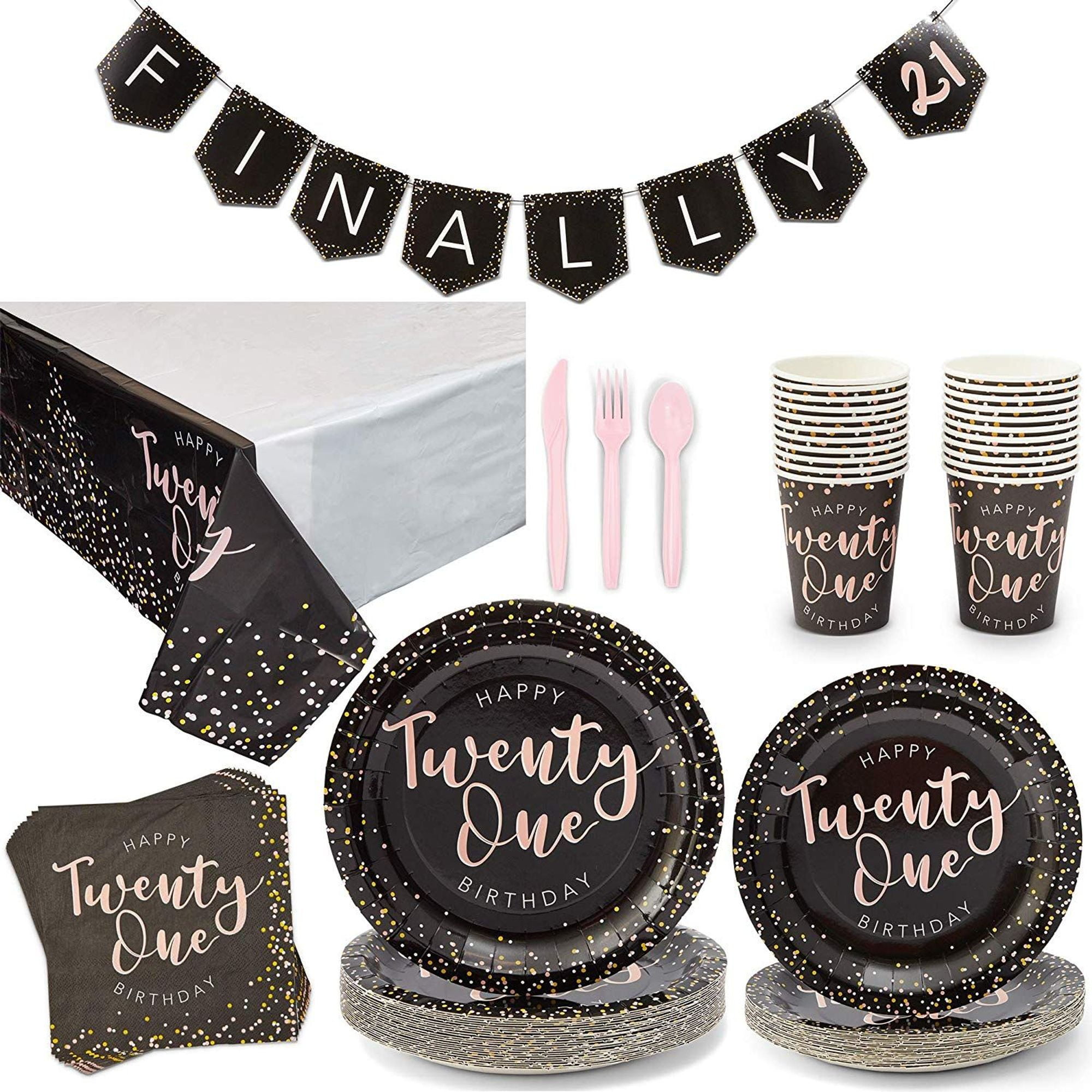 Serves 24 21st Birthday Party Supplies, 170PCS Plates Napkins Cups