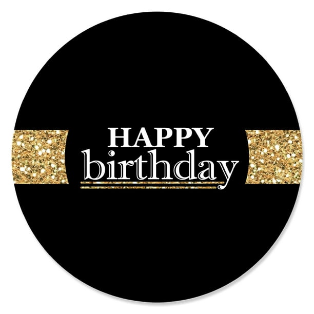 Big Dot of Happiness Adult Happy Birthday - Black & Gold - Birthday Party Circle Sticker Labels - 24 Count