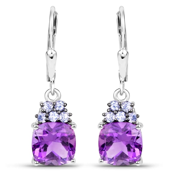 Rag Jewels 925 Sterling Silver 1.40 Ct Cushion Cut Amethyst and Tanzanite Lever Back Drop Earring's 14K White Gold Plated For Women's