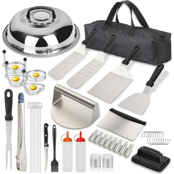 45 Pcs Griddle Accessories Kit, Flat Top Grill Accessories Set for Blackstone and Camp Chef, Griddle Grill Tools Set,w/Carry Bag, Enlarged Spatulas, Basting Cover, Scraper for Outdoor Barbecue