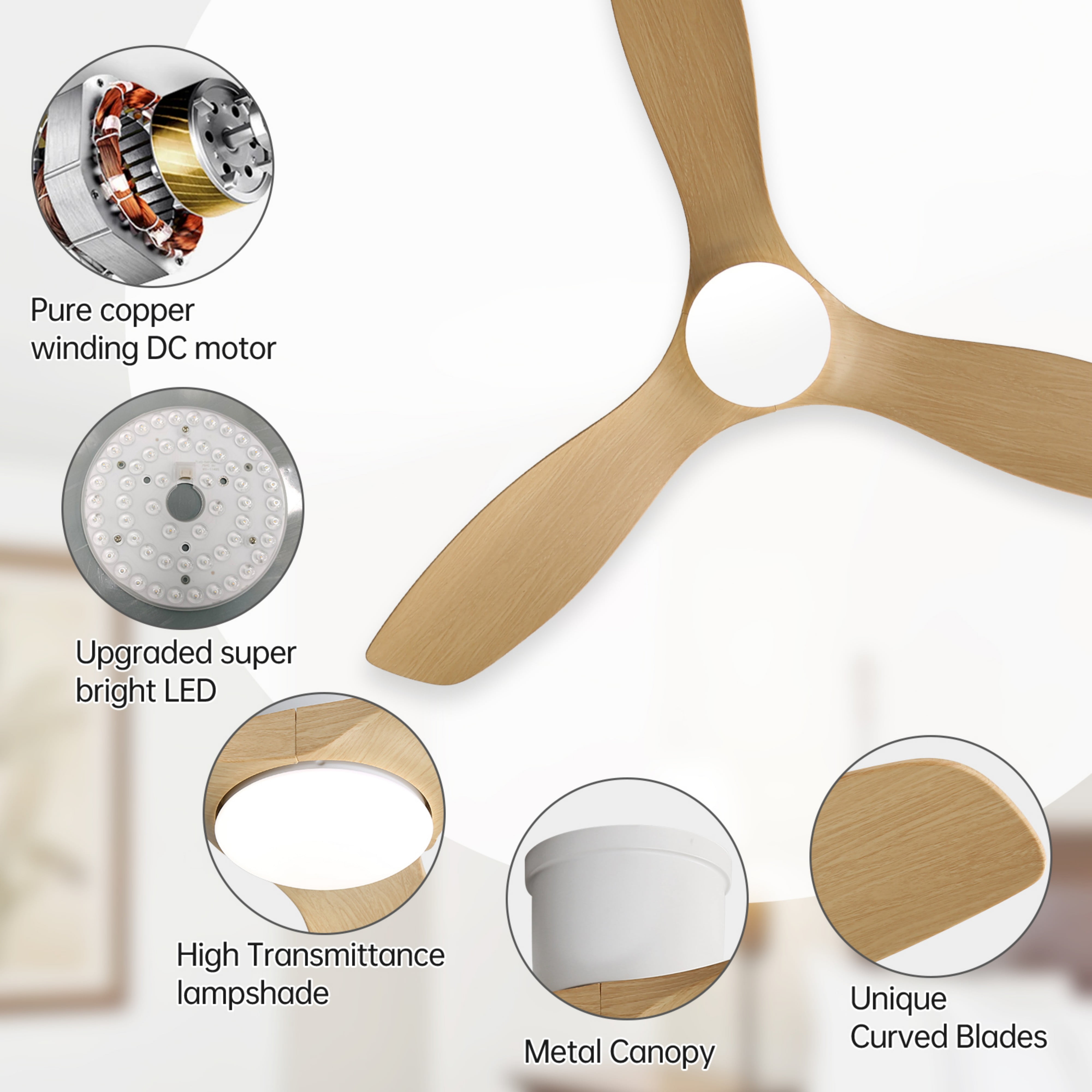 Sofucor Ceiling Fan 52-Inch Flush Mount Ceiling Fan with Integrated LED Light and Remote Control,Smart Ceiling Fan