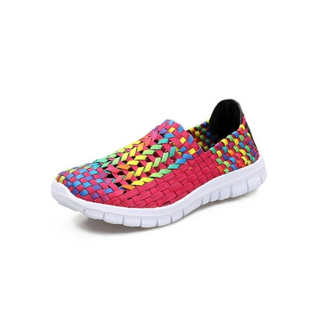 

Daeful Womens Walking Shoes Slip On Sport Shoe Color Block Sneakers Workout Breathable Elastic Comfort Plum Red 8.5