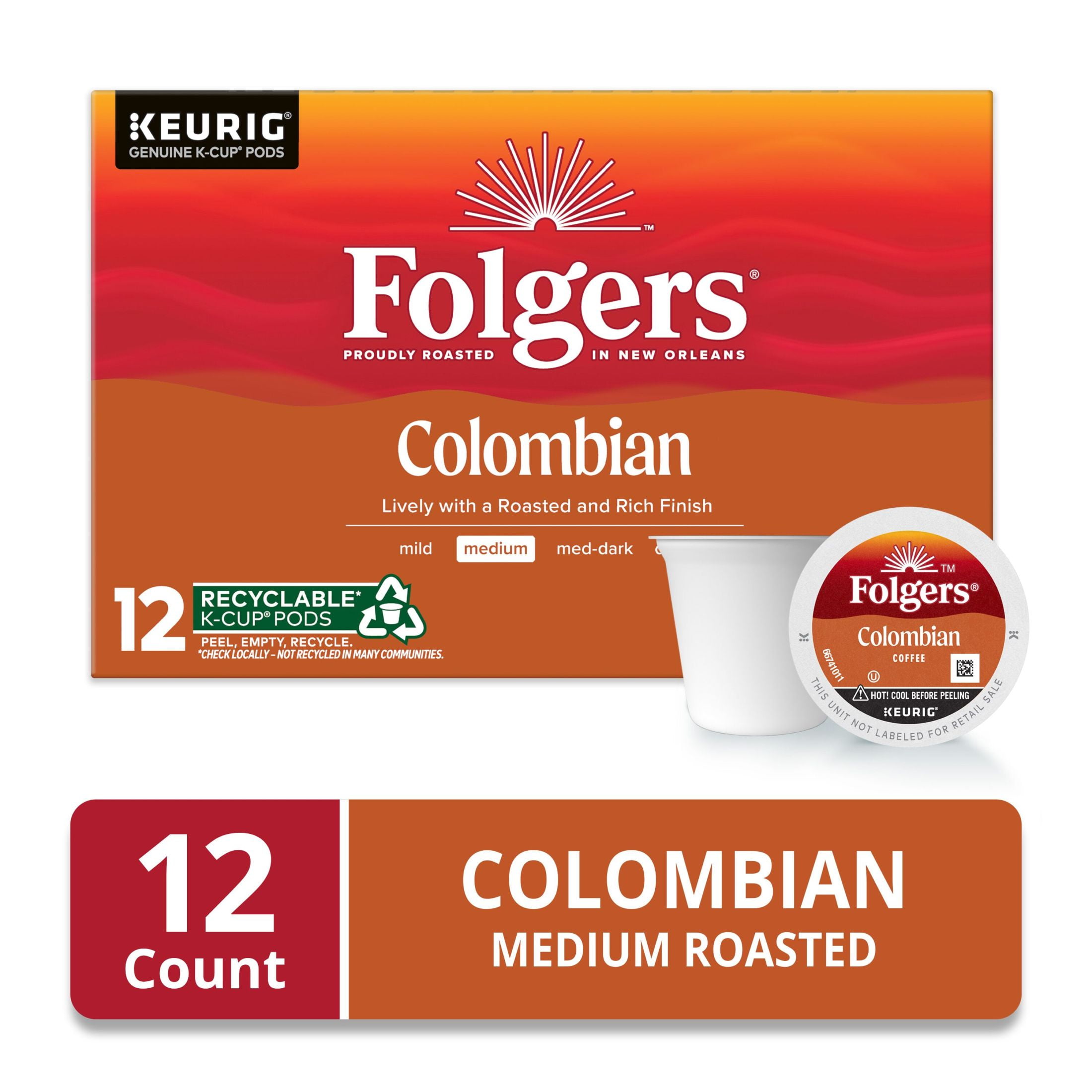 Folgers Colombian Decaffeinated Coffee, Medium Roast, Keurig K-Cup Pods, 12 Count Box