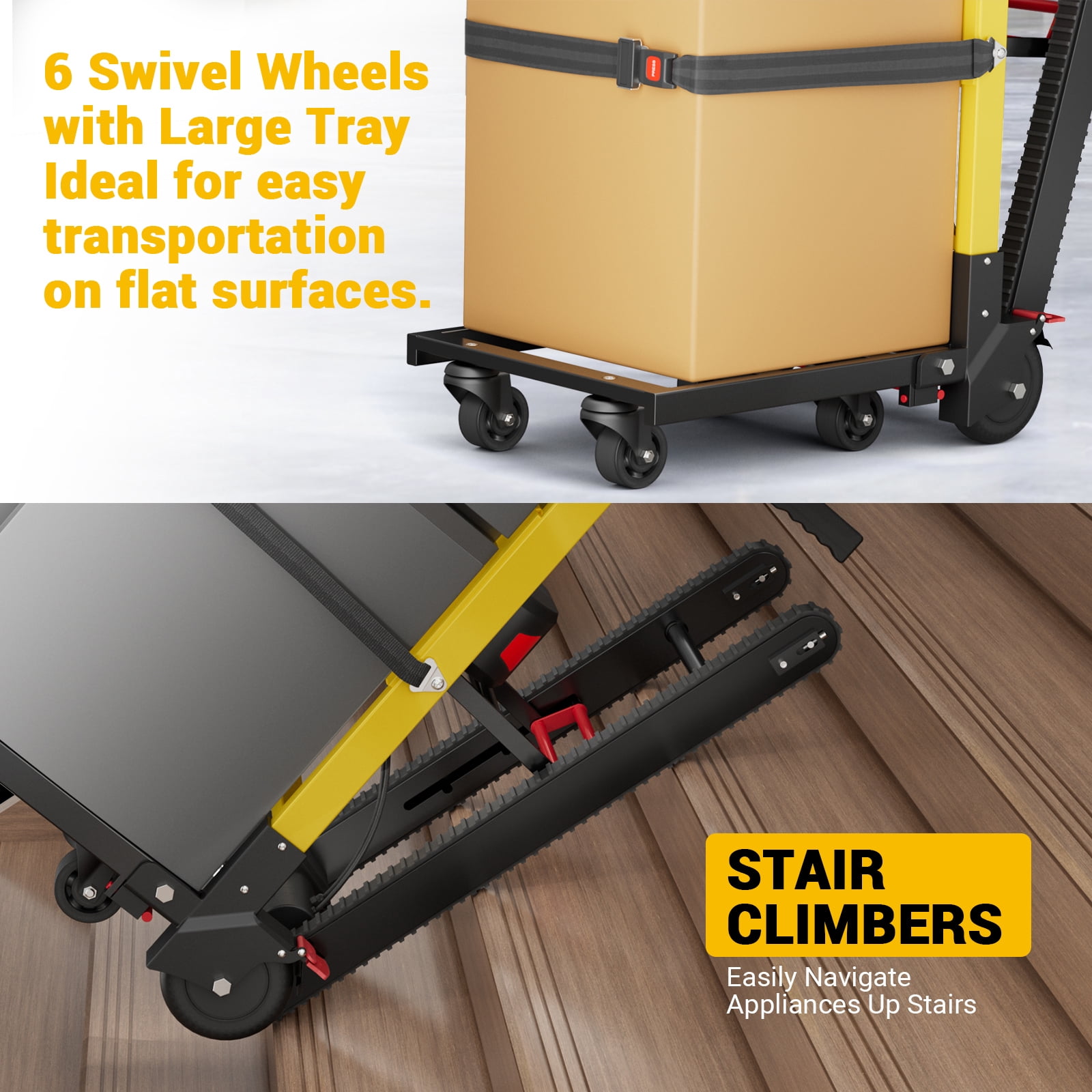 Joreek Electric Stair Climbing Dolly 400lb Max Load Heavy Duty 130W Motor Powered Stair Climber Dolly Cart 6 Wheels Motor Battery Powered