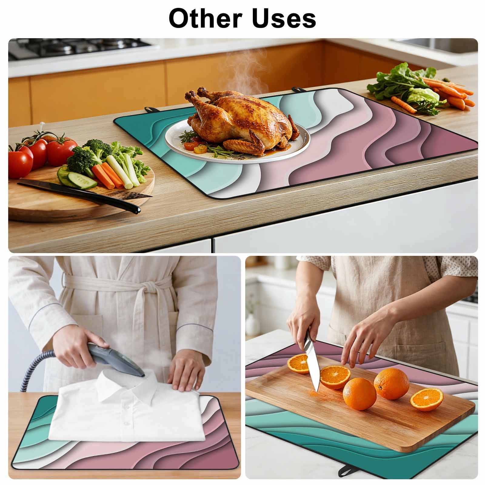 Green Ombre Stove Top Cover for Electric Stove, Heat-proof & Non Slip Glass Top Stove Cover Protector, Modern Geometric Abstract Dark Red Cream Kitchen Flat Cooktop Rubber Mat 24x21 Inches