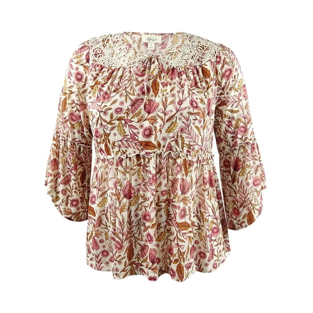 Style & Co. - Style & Co. Women's Plus Printed Bell-Sleeve Peasant Top ...