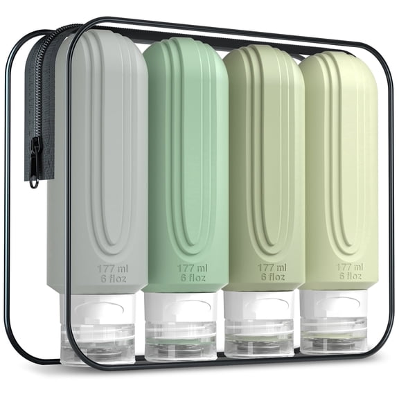 Mrsdry Travel Bottles for Toiletries, Large 6oz Oversize Containers, BPA Free Leak Proof Tubs Refillable Liquid Travel Accessories with Toiletry Bag for Cometic Shampoo and Lotion Soap (4 Pack)