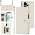 thumbnail image 1 of For Iphone 16 Crossbody Multifunction Rhombic Leather Phone Case(White),iPhone 14 Pro Max, 1 of 8