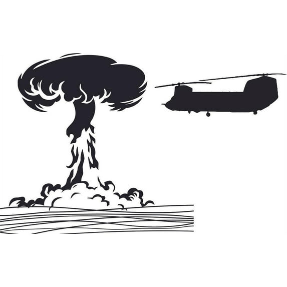 Stick And Peel Helicopter In War Explosion Vinyl Wall Art Decal - 10" x 15" DIY Kids Home Bedroom Living Room Aircraft Helicopter Plane Bomb Explosion Design Removable Adhesive Wall Sticker Decoration