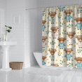 Highland Cow and Flower Print Waterproof Shower Curtain, Weighted Hem ...