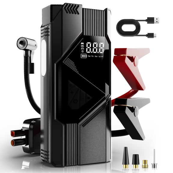 WANBILU 10000A Car Battery Jump Starter with Air Compressor, 12V Battery Booster Pack (8.0 Gas/6L Diesel) with 160PSI Auto-Shutoff Tire Inflator, Jump Box with Smart Clamps, LED Emergency