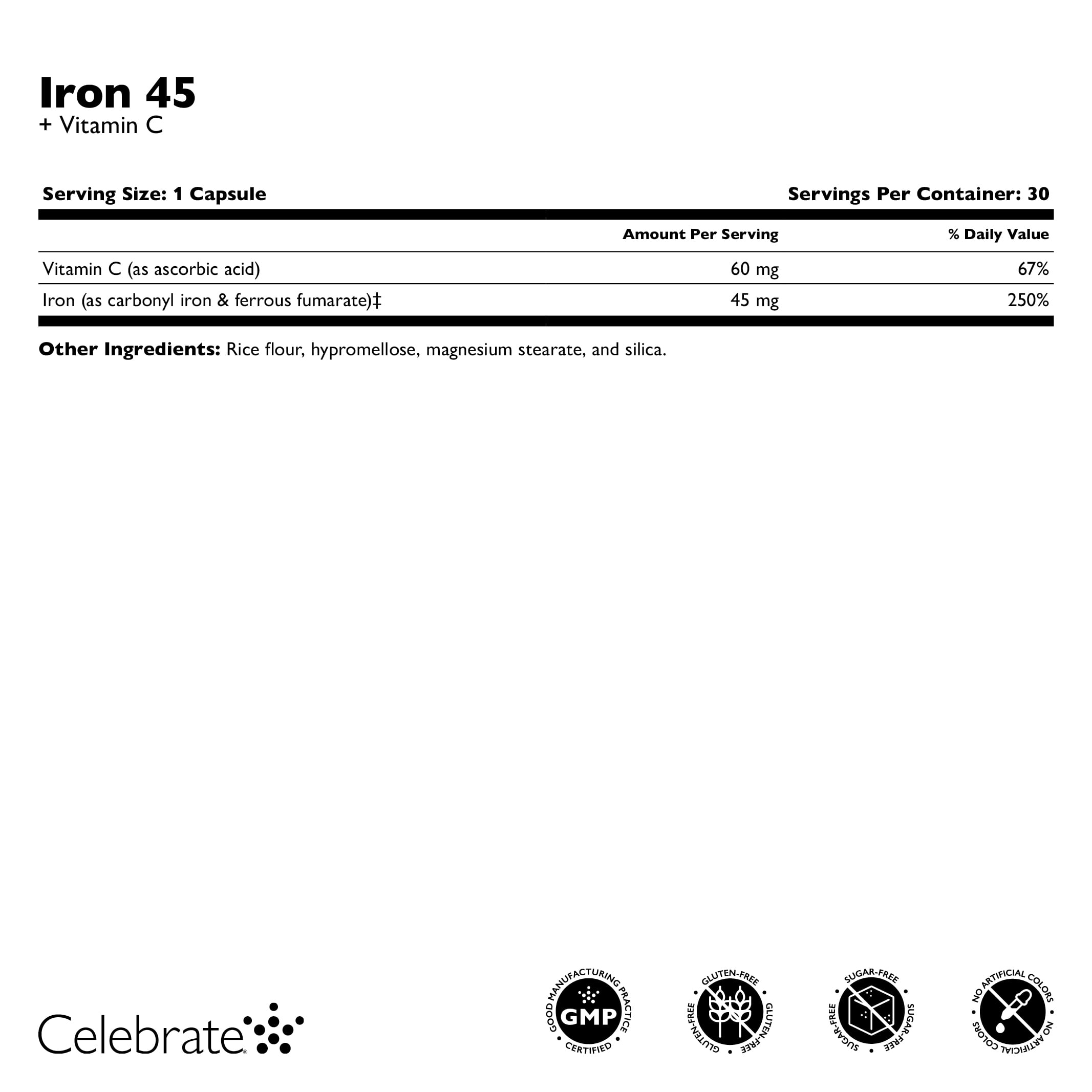 Celebrate Vitamins 45 mg Iron with Vitamin C Capsules - 90 count