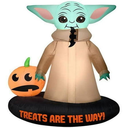 Gemmy Airblown Inflatable Grogu™ with Jack O' Lantern, 5.5 ft Tall, Brown