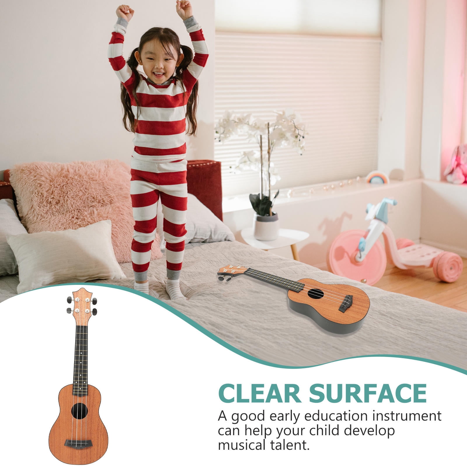 WEUVEB Beginner Soprano Ukulele with Smooth Polished Edges, Wood Material, Perfect for Kids and Adults Learning Music