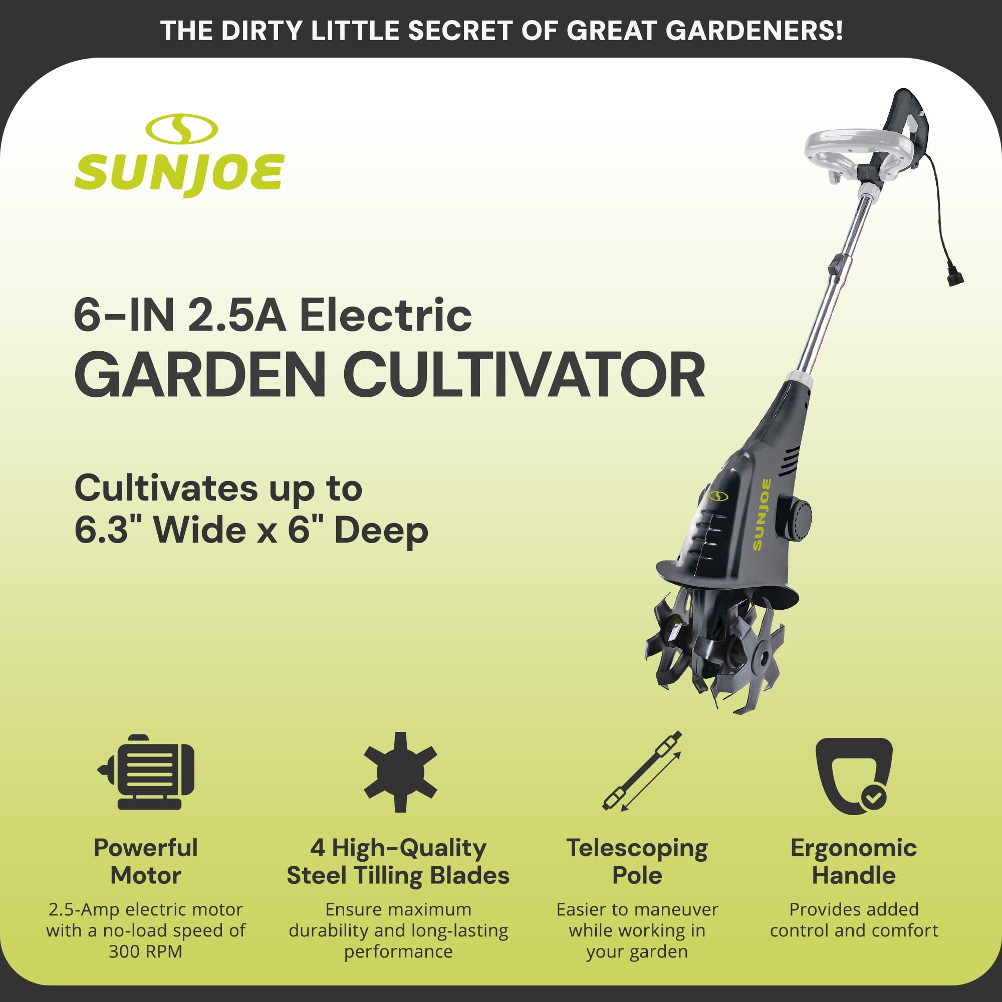 Sun Joe 2.5-Amp Corded Garden Cultivator, Electric Soil Tiller Gardening Tool (Open Box)