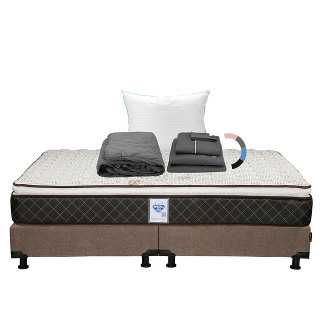 Colchon King Size Minesota+Box Base Cama+Almohada Royal+Protector Lux+Sabanas Royal