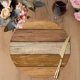 thumbnail image 3 of Farmhouse Yellow Brown Round 13 Inch Placemats Set of 8, Vintage Wooden Striped HeatResistant Non Slip Place Mats for Dining Table, Wipeable Braided Kitchen Table Mats for Housewarming, 3 of 9