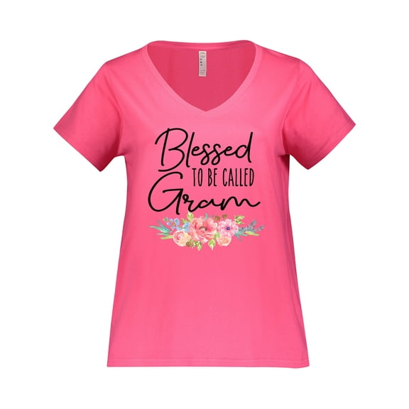 Inktastic Blessed to Be Called Gram with Beautiful Pastel Flowers Women's Plus Size V-Neck T-Shirt