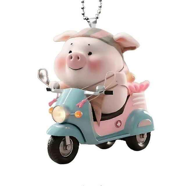 Acrylic Cartoon Pig Hanging Decoration With Bead Chain Car Rearview Mirror Pig Ornament Keychain Backpack Animal Pendant Birthday Gift Jikaix