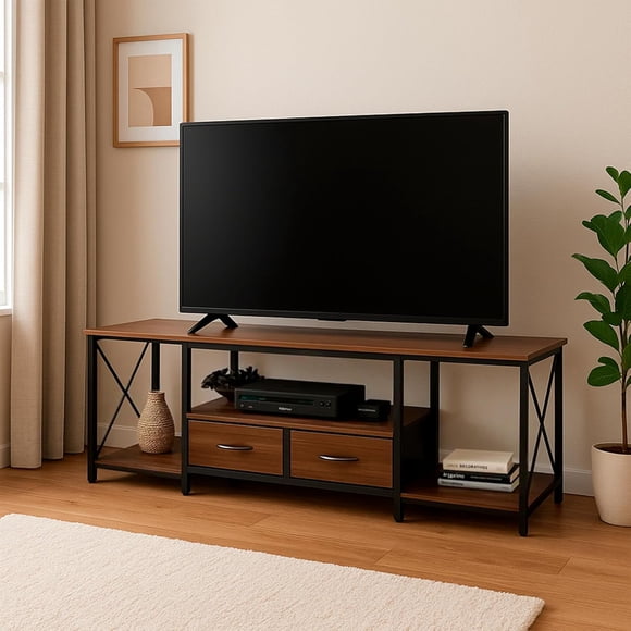 Mueble para TV con Cajones y Estantes Abiertos Centro de Entretenimiento Industrial para TV de 65 70 y 75 Pulgadas