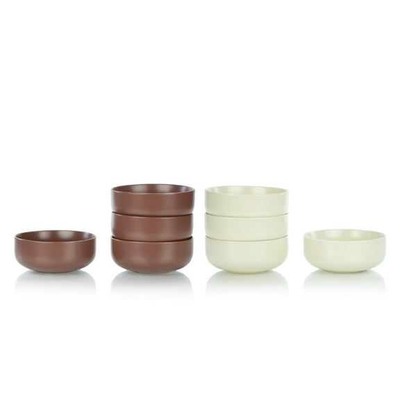 Everything Kitchens Modern Flat 8-Piece Bowl Set | Brown & Beige