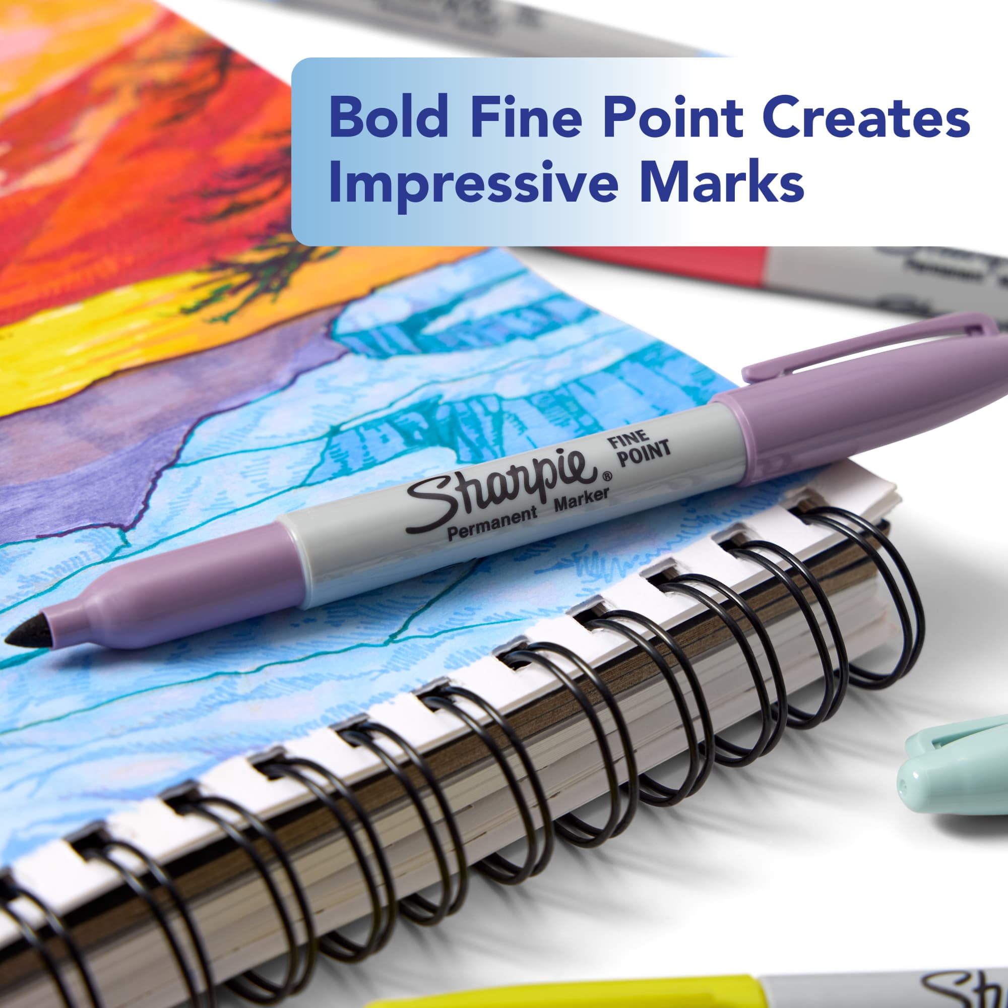 Sharpie Permanent Markers Bold Horizons Collection Sorbet Skies Assortment Fine Tip 12 Count