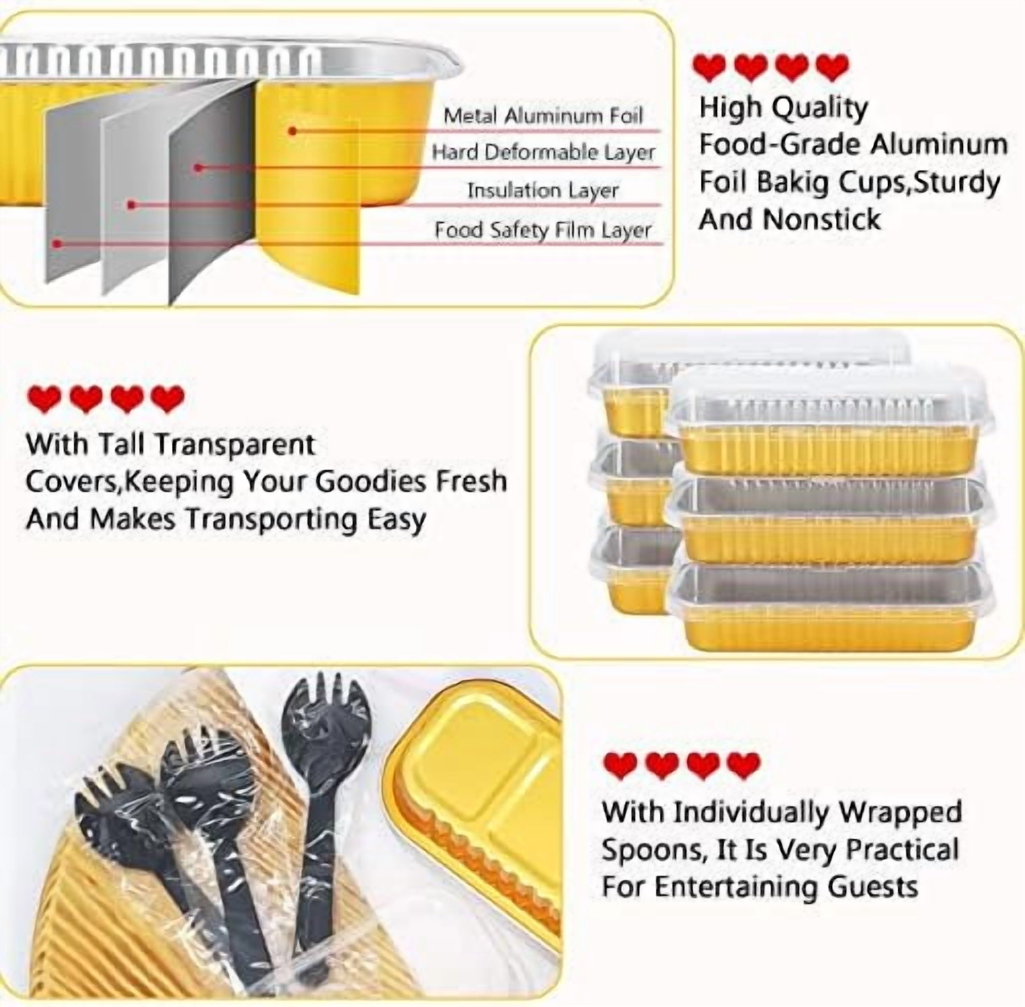 Disposable Foil Mini Pans with Lids 50 Pack, 6.8oz 6.5"x2.5"x1.2" Aluminum Small Loaf Pans,Rectangle Muffin Pan Mini Cake Tins Containers for Bread Loaf -Gold
