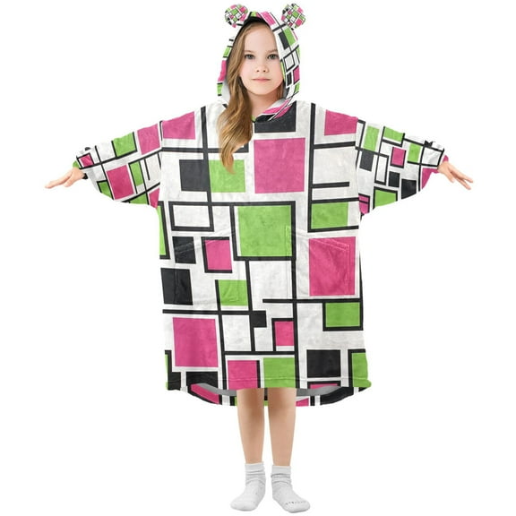 FORMRS Wearable Blanket Hoodie with Sleeves for Kids Cozy Flannel Sweatshirt, Abstract Geometric