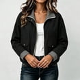 thumbnail image 5 of Mifsaly Womens Bomber Jackets Zip Up Collared Plaid Lining Windbreaker Jacket Fall Winter Windproof Comfort Daily Wear Outdoor Activity Work Office Casual Outfits Black,S, 5 of 5