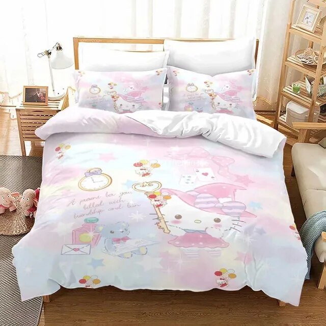 Hot Hello Kitty Comforter Cover Set Bedding Set Digital Printed Bedding Suit EU/US Size Spring Comfortable Household Supplies