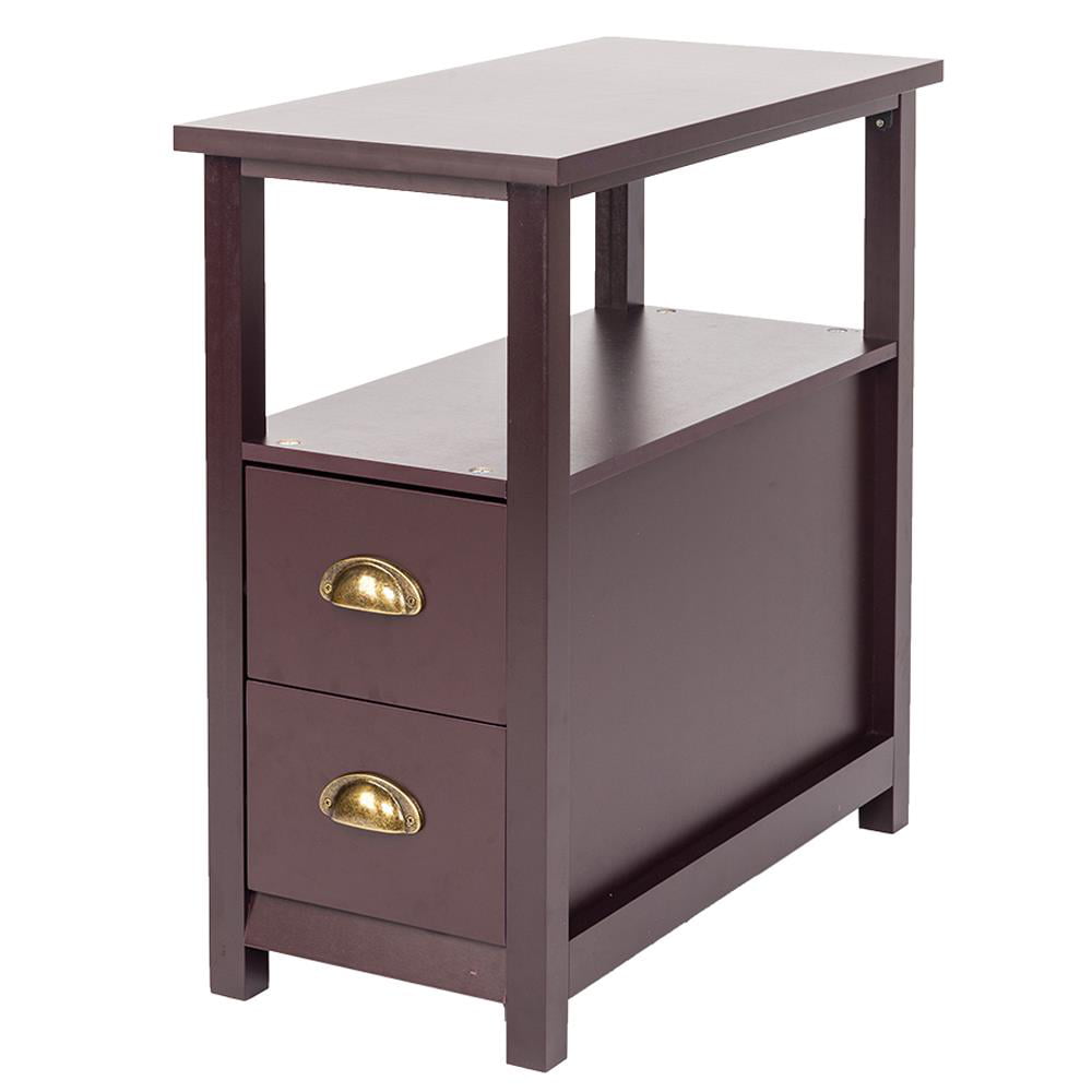Ktaxon Chairside End Table with 2 Drawer and Shelf Narrow Nightstand