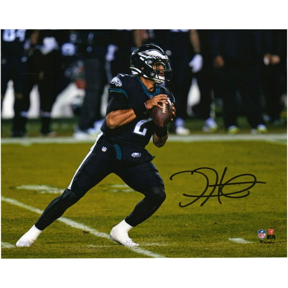 Jalen Hurts Philadelphia Eagles Autographed 8" x 10" Black Jersey Passing Photograph - Fanatics Authentic Certified
