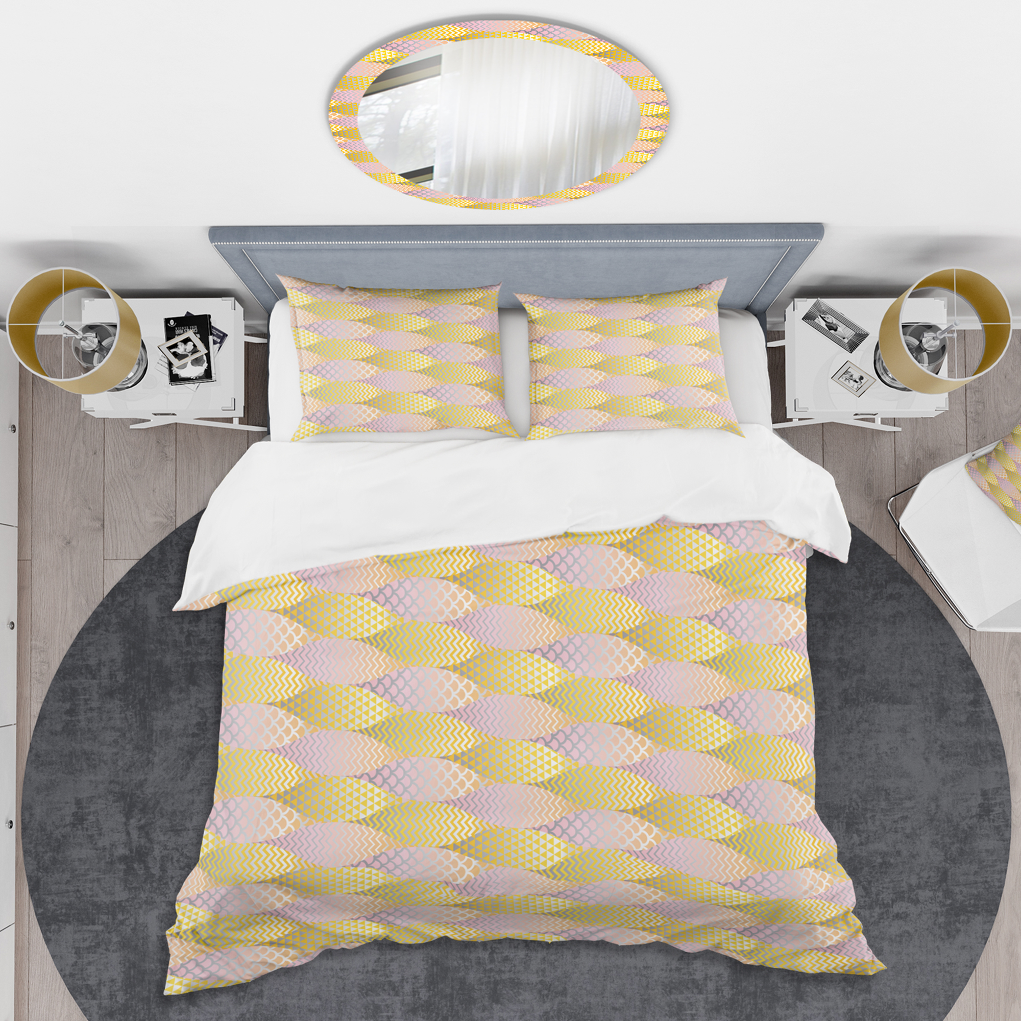 Designart 'Golden Geometrical Fish Scale' Mid-Century Modern Duvet Cover Set
