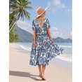 thumbnail image 3 of Vestido midi YESNO de verano con estampado floral, cuello en V, manga abullonada, 2XL, para mujer, 3 of 5