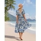 thumbnail image 3 of Vestido midi YESNO de verano con estampado floral, cuello en V, manga abullonada, 2XL, para mujer, 3 of 5