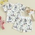 thumbnail image 3 of Bagilaanoe 2pcs Toddler Easter Outfits Baby Boy Shorts Set Short Sleeve Print T Shirt Tops + Shorts 6M 12M 18M 24M 3T Kids Casual Summer Clothes, 3 of 8